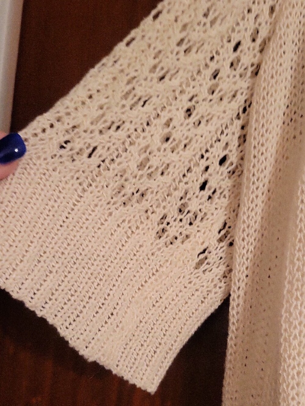 Ruby Rd. Open-Knit Cream Women's Cardigan - Picture 3 of 4